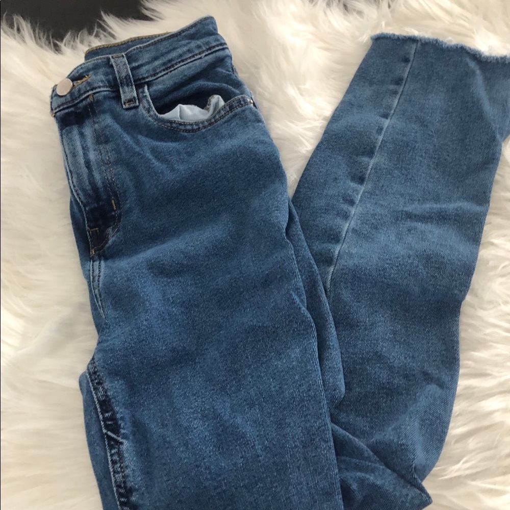 BDG girlfriend high rise jean frayed edge